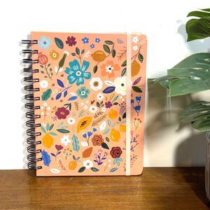 Peach Floral Journal Notebook Spiral Lined 256 Pages 6X8 Elastic Band Greatworks